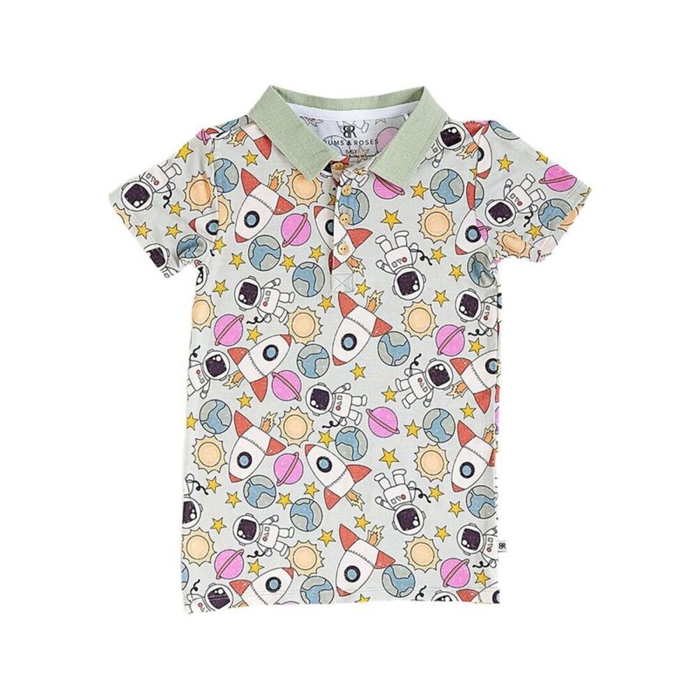 Bums & Roses Girls  No Space To Go Bamboo Polo, Multicolor